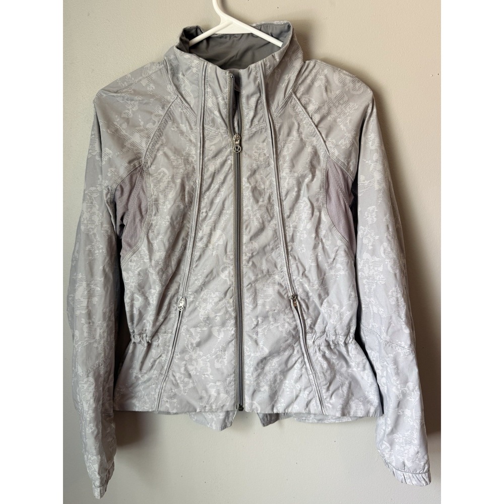 Lululemon Jacket Light Gray Floral Lace Pleated Peplum Ruffle Fast Ship